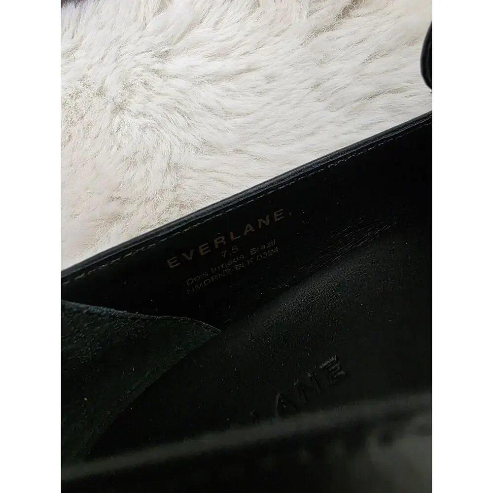 Everlane The Modern Classic Black Leather Slip On Loafers Stacked Heel Size 7.5